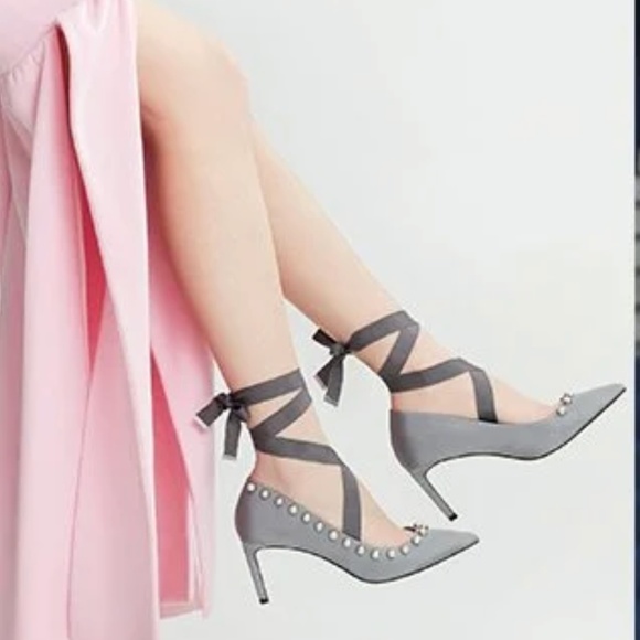 New Pedder Red x Fleamadonna Limited Edition Pearl Ribbon Tie Grosgrain Pumps - Picture 6 of 6